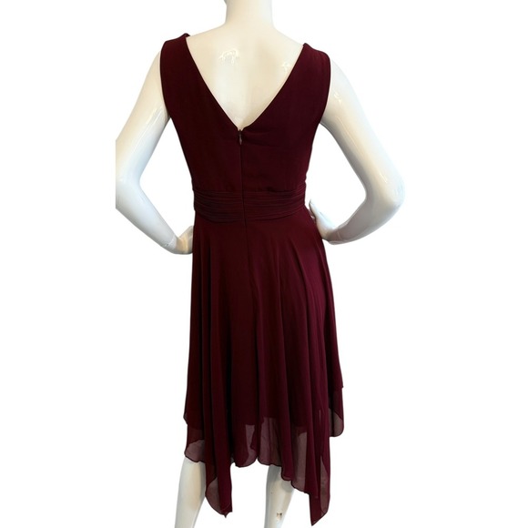 EVER PRETTY Chiffon Burgundy Ruched Waist Pixie Asymmetric Hem Dress 8 Faerie - Picture 2 of 10